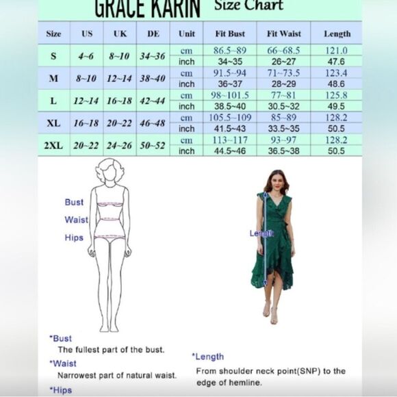 Grace Karin Green Wrap Midi Dress Ruffled High Low Hem - Picture 3 of 6